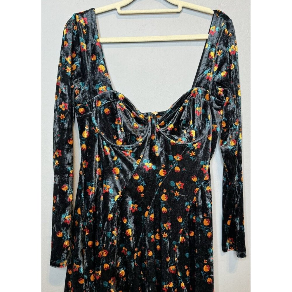 Free People Regina Floral Velvet Bustier Dress Small Long Sleeve - Picture 5 of 10